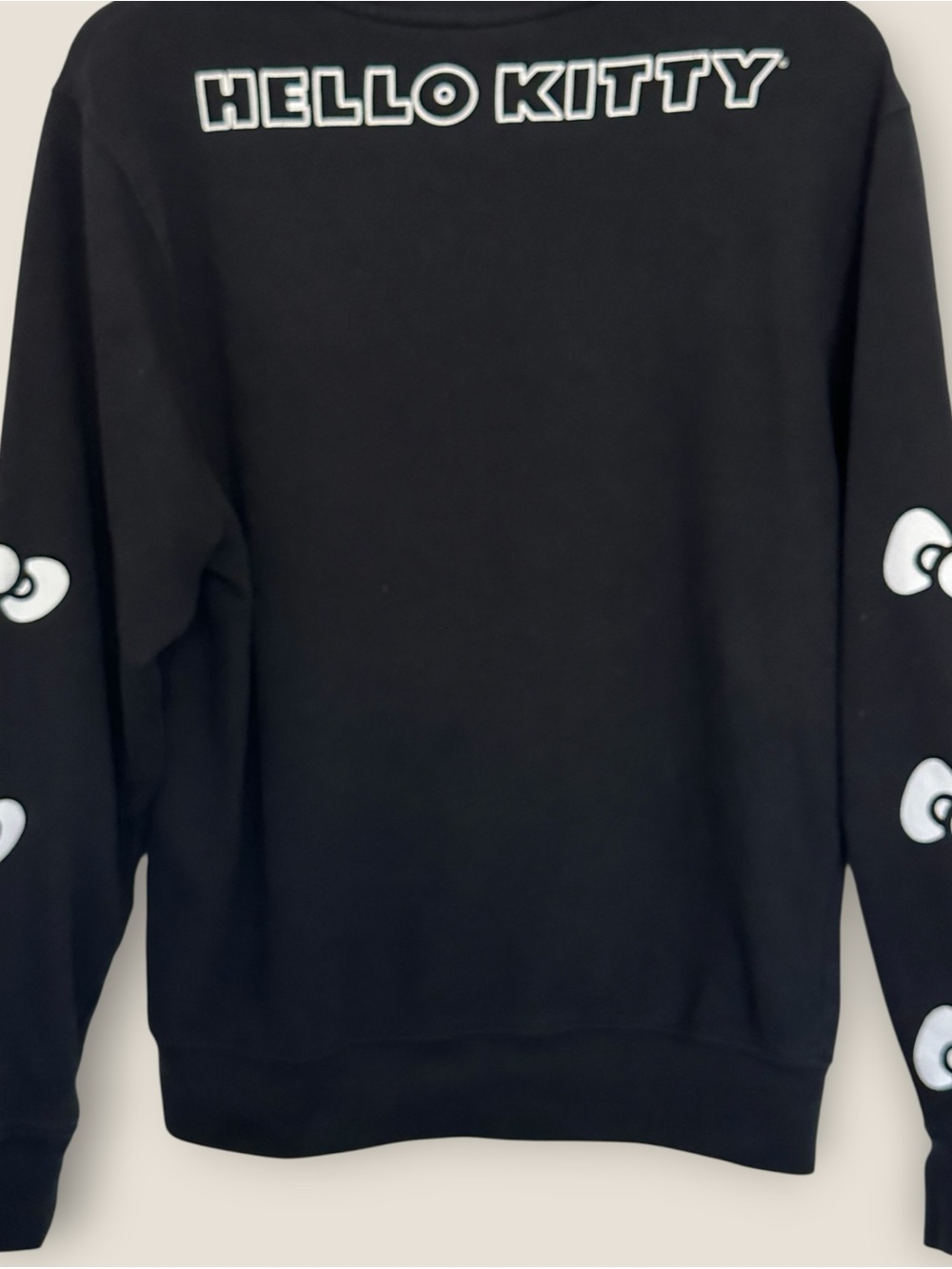 Hello Kitty Sanrio Crewneck Black Sweatshirt Orange Glitter Bow Women's XS - Picture 3 of 6
